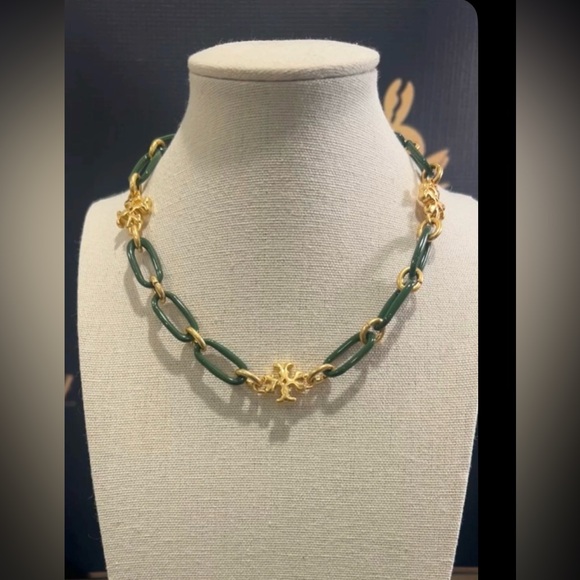 New Tory Burch Green and Gold Necklace - Picture 1 of 6